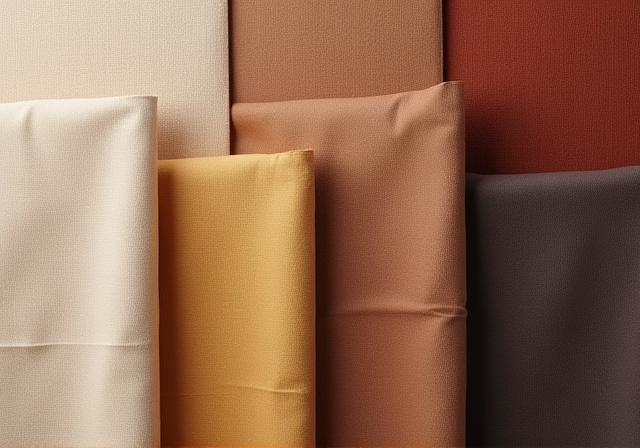 Campioni di rivestimenti murali in tessuto, come lino e velluto, appesi.